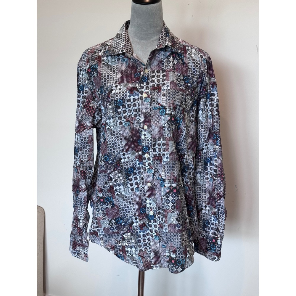 Robert Graham Mens Classic Fit Geometric Patchwork Long Sleeve Button Shirt M